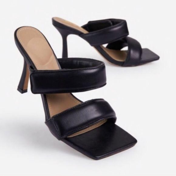 Padded Velcro Square Toe Mules in Black - Picture 2 of 10